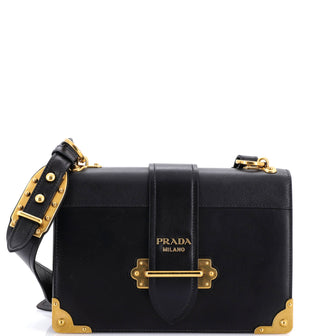 Prada Cahier Crossbody Bag Leather and Saffiano Leather Large