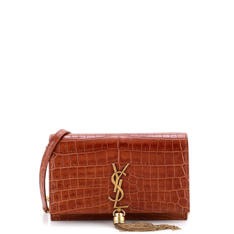 Saint Laurent Classic Monogram Tassel Chain Wallet Crocodile Embossed Leather