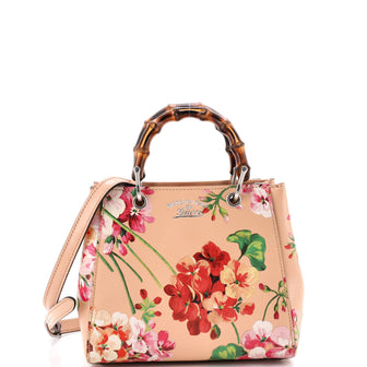 Gucci Bamboo Shopper Tote Blooms Print Leather Mini