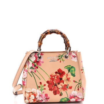 Gucci Bamboo Shopper Tote Blooms Print Leather Mini