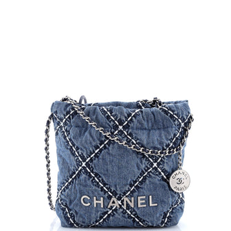 Chanel 22 Chain Hobo Quilted Stitched Denim Mini