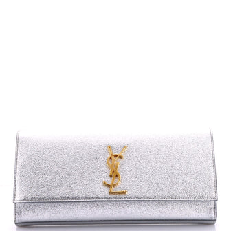 Saint Laurent Classic Monogram Clutch Metallic Calfskin Long