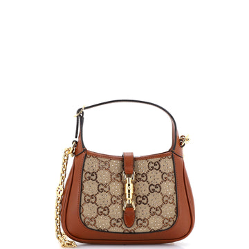 Gucci Jackie 1961 Chain Hobo Crystal Embellished GG Canvas Mini