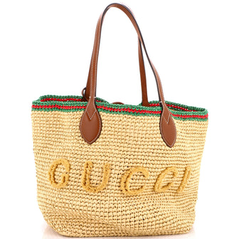 Gucci Logo Open Tote Woven Raffia Medium