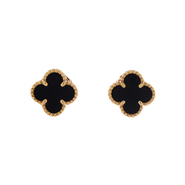 Van Cleef & Arpels Sweet Alhambra Stud Earrings 18K Yellow Gold and Onyx