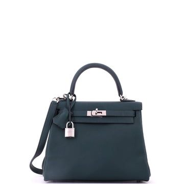 Hermes Kelly Handbag Green Swift with Palladium Hardware 25