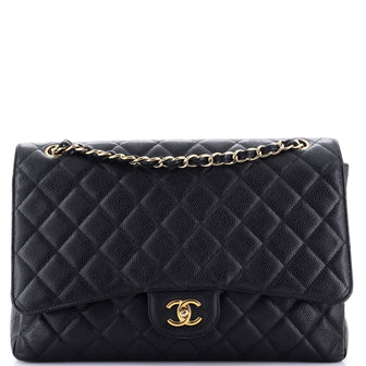 Chanel Vintage Classic Double Flap Bag Quilted Caviar Maxi