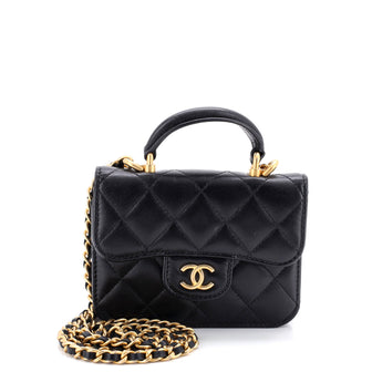Chanel Top Handle Flap Coin Purse with Chain Quilted Lambskin