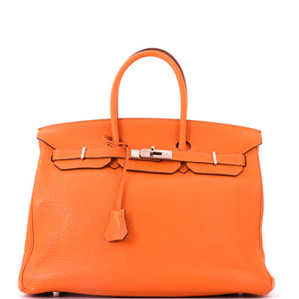 Hermes Birkin Handbag Orange Clemence with Palladium Hardware 35