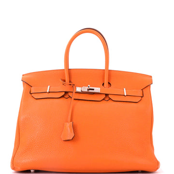 Hermes Birkin Handbag Orange Clemence with Palladium Hardware 35