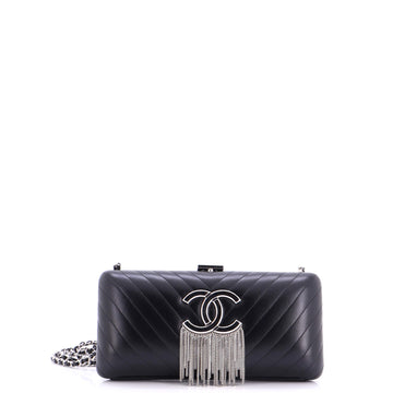 Chanel CC Fringe Chain Frame Clutch Chevron Lambskin