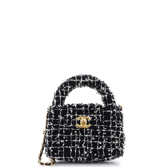 Chanel Kelly Top Handle Shopping Bag Quilted Tweed with Sequins Nano