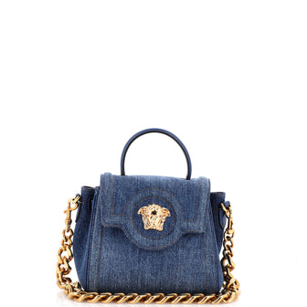 Versace La Medusa Top Handle Bag Denim Small