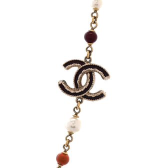 Chanel CC Station Long Necklace Metal with Faux Pearls and Beads