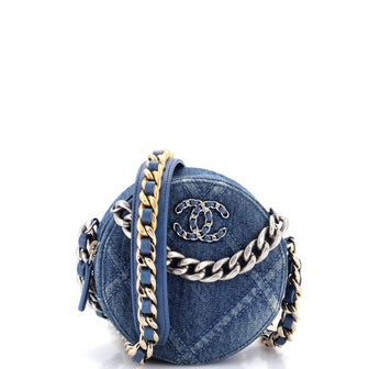 Chanel 19 Round Clutch with Chain Quilted Denim
