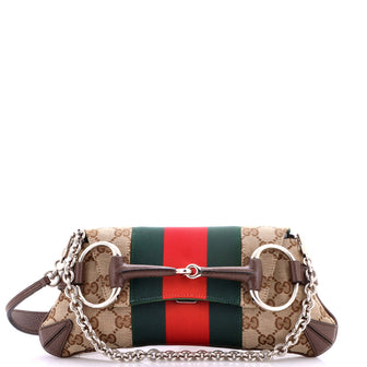 Gucci Horsebit NM Web Chain Clutch GG Canvas Small