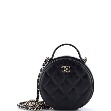 Chanel Handle with Care Round Vanity Case with Chain Quilted Caviar Small