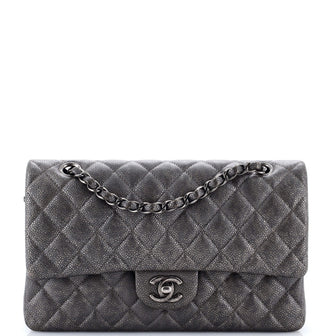 Chanel Classic Double Flap Bag Quilted Metallic Caviar Medium