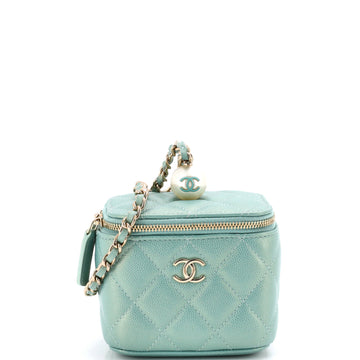Chanel Classic Pearl Vanity Case with Chain Quilted Caviar Mini