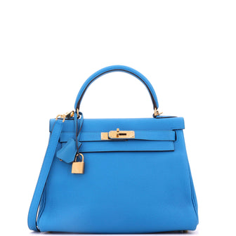 Hermes Kelly Handbag Blue Togo with Gold Hardware 28