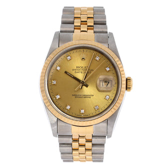 Rolex Oyster Perpetual Datejust Automatic Watch Stainless Steel and Yellow Gold with Diamond Markers 36