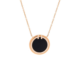 Tiffany & Co. T Circle Pendant Necklace 18K Rose Gold with Onyx and Diamonds Large