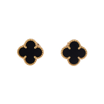 Van Cleef & Arpels Sweet Alhambra Stud Earrings 18K Yellow Gold and Onyx