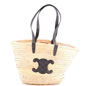 Celine Triomphe Basket Shoulder Bag Raffia with Leather Large