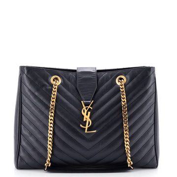 Saint Laurent Classic Monogram Shopper Matelasse Chevron Leather Large