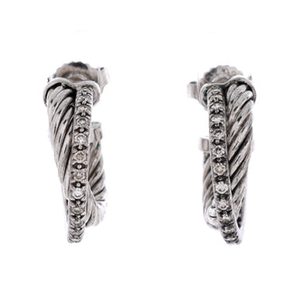 David Yurman Crossover Hoop Earrings Sterling Silver with Diamonds Small