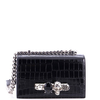 Alexander McQueen Jewelled Flap Satchel Crocodile Embossed Leather Mini