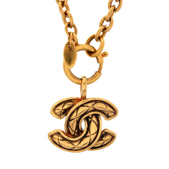 Chanel Vintage Quilted CC Pendant Necklace Metal Large