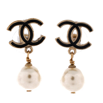 Chanel CC Dangle Earrings Faux Pearl and Metal