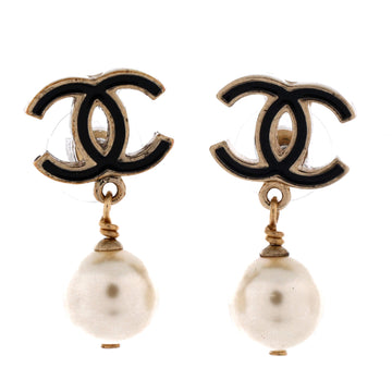 Chanel CC Dangle Earrings Faux Pearl and Metal