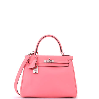 Hermes Kelly Handbag Pink Swift with Palladium Hardware 25