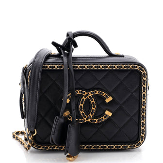 Chanel Filigree Vanity Case Quilted Goatskin with Chain Detail Small