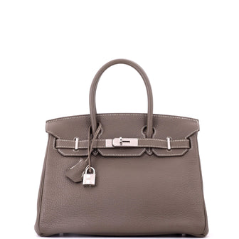 Hermes Birkin Handbag Grey Clemence with Palladium Hardware 30