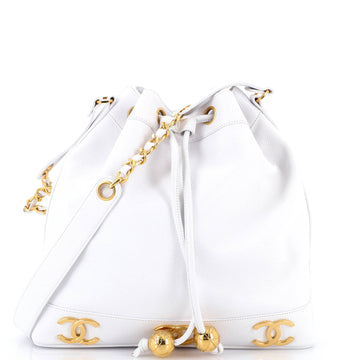Chanel Vintage Metal CC Drawstring Bucket Bag Caviar Medium
