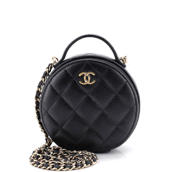 Chanel Handle with Care Round Vanity Case with Chain Quilted Caviar Small