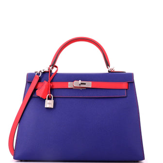 Hermes Kelly Handbag Bicolor Epsom with Brushed Palladium Hardware 32