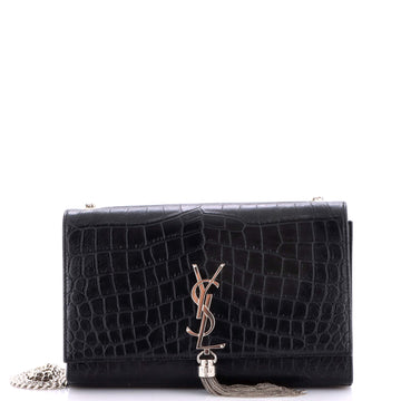 Saint Laurent Classic Monogram Tassel Crossbody Bag Crocodile Embossed Leather Medium
