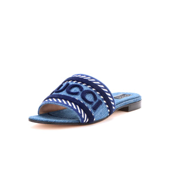 Gucci Women's Logo Slide Sandals Embroidered Denim