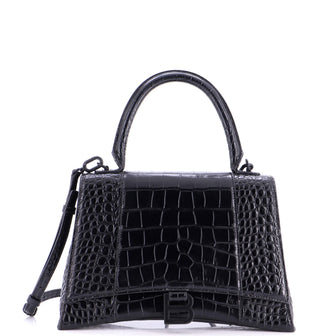 Balenciaga Hourglass Top Handle Bag Crocodile Embossed Leather Medium