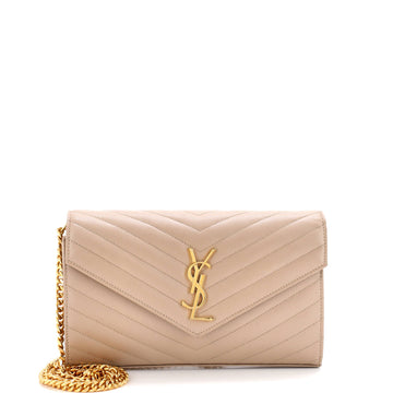 Saint Laurent Classic Monogram Wallet on Chain Matelasse Chevron Leather Medium
