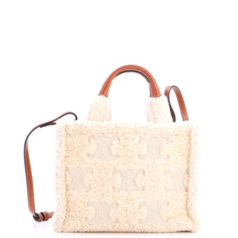 Celine Cabas Thais Tote Triomphe Embroidered Shearling Small