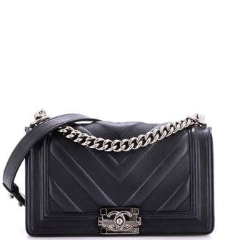 Chanel Boy Flap Bag Perforated Chevron Lambskin Old Medium