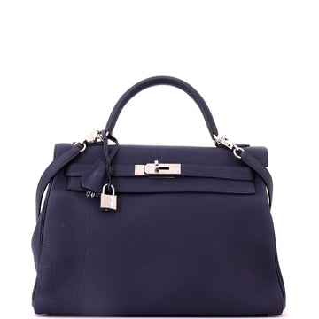 Hermes Kelly Handbag Blue Togo with Palladium Hardware 32