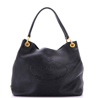 Prada Logo Hobo Embossed Vitello Daino Medium