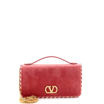 Valentino Garavani VLogo Signature Wallet on Chain Velvet with Embellished Hardware
