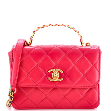 Chanel Logo Links Top Handle Flap Bag Quilted Calfskin Mini